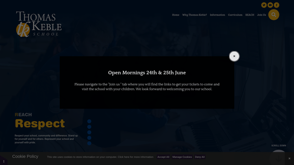 Screenshot of the Thomas Keble PTA website