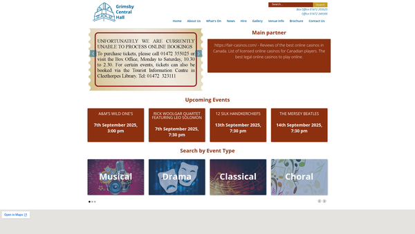 Screenshot of the Grimsby Central Hall Trust website