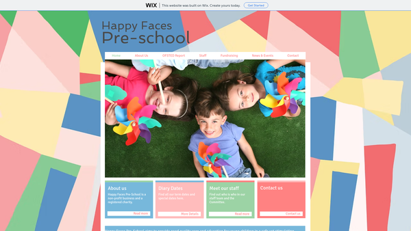 Screenshot of the Happy Faces Pre-School Limited website