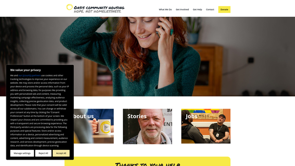 Screenshot of the Oasis Aquila Housing website