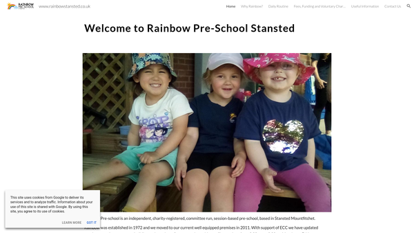 Screenshot of the Rainbow Pre-School Stansted website