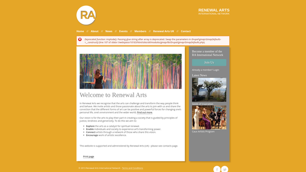 Screenshot of the Renewal Arts (UK) website