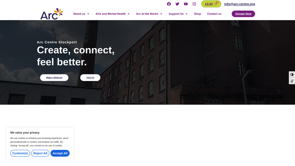 Screenshot of the Arts For Recovery In The Community website