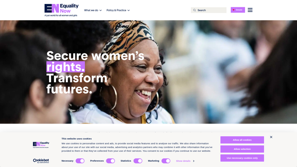 Screenshot of the Equality Now website