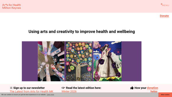 Screenshot of the Mk Arts For Health website