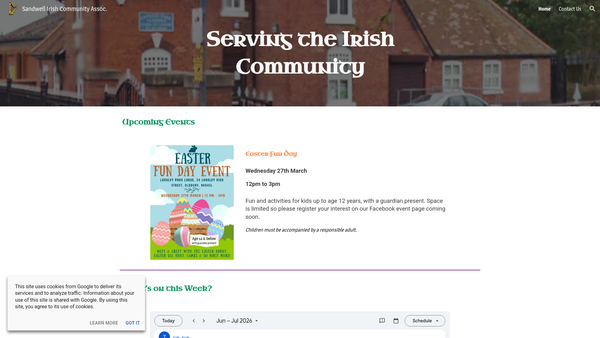 Screenshot of the Sandwell Irish Community Association website
