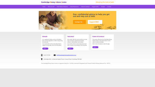 Screenshot of the Cambridge Money Advice Centre (MAC) website
