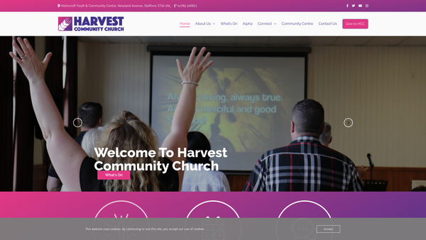 Screenshot of the Harvest Community Church (Stafford) website
