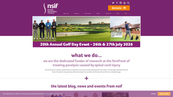 Screenshot of the The Nicholls Spinal Injury Foundation website