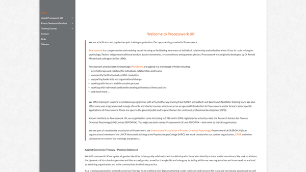 Screenshot of the The Research Society For Process Oriented Psychology (UK) Ltd website