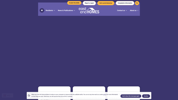 Screenshot of the East End Homes Limited website