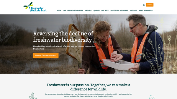 Screenshot of the Freshwater Habitats Trust website