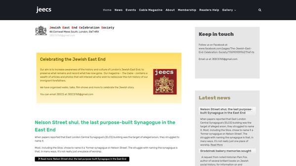 Screenshot of the Jewish East End Celebration Society website