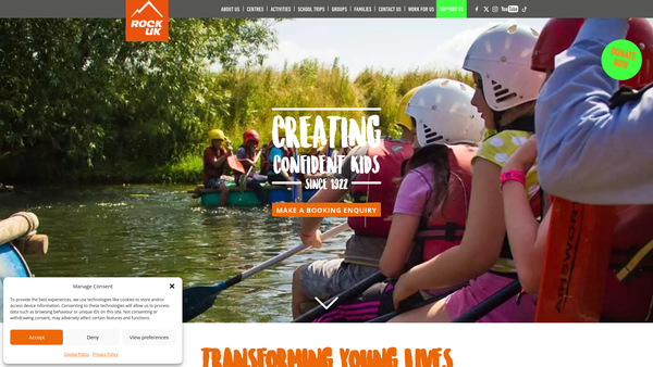 Screenshot of the Rock UK Adventure Centres Limited website
