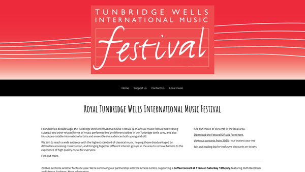 Screenshot of the The Royal Tunbridge Wells Festivals Limited website