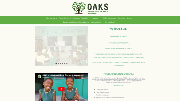 Screenshot of the Overseas Aid For The Kids Of Sierra Leone (Oaks) website