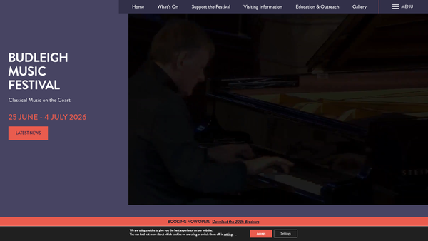 Screenshot of the Budleigh Music Festival website