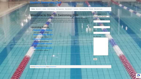 Screenshot of the Windsor & Maidenhead Starfish Swimming Club website