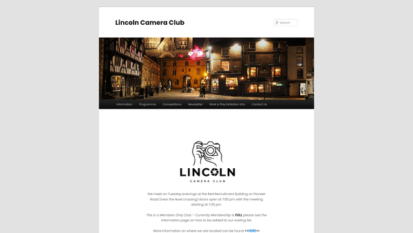 Screenshot of the Lincoln Camera Club website
