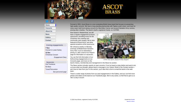 Screenshot of the Ascot Brass website