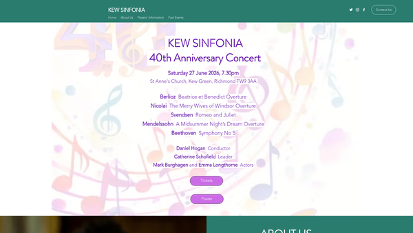 Screenshot of the Kew Sinfonia website
