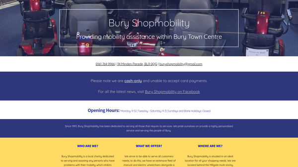 Screenshot of the Bury Shopmobility website