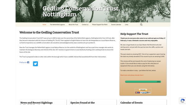 Screenshot of the Gedling Conservation Trust Ltd website