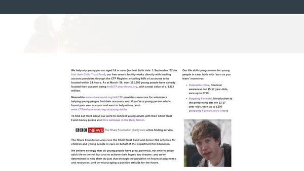 Screenshot of the The Share Foundation website
