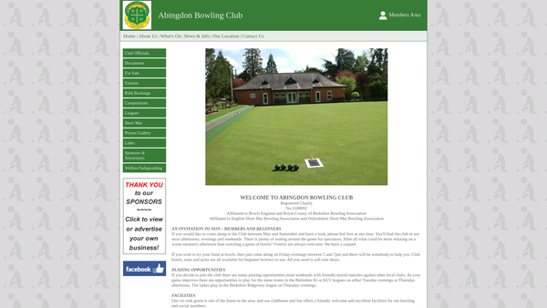Screenshot of the Abingdon Bowling Club website