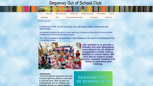 Screenshot of the Deganwy Out Of School Club Limited website