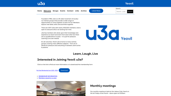 Screenshot of the Yeovil U3A website