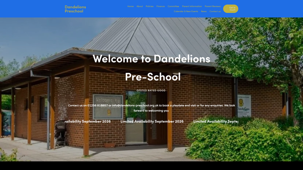 Screenshot of the Dandelions Community Pre-School website