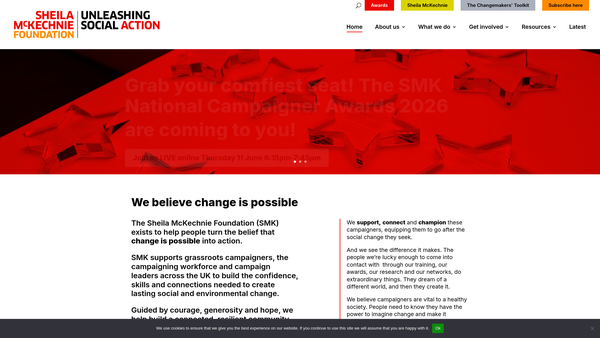 Screenshot of the The Sheila Mckechnie Foundation website