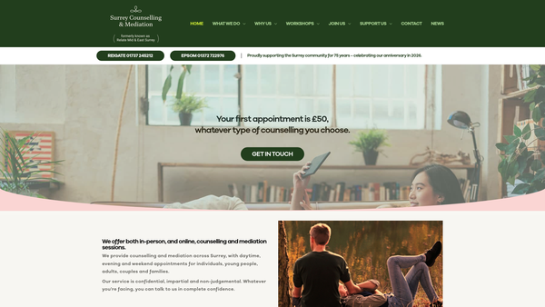 Screenshot of the Surrey Counselling and Mediation website