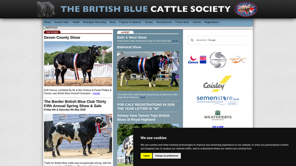 Screenshot of the The British Blue Cattle Society website