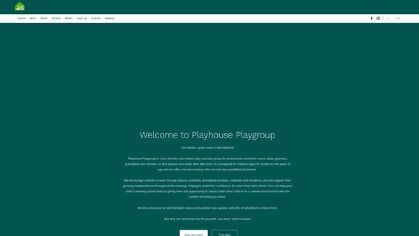 Screenshot of the Playhouse Playgroup website