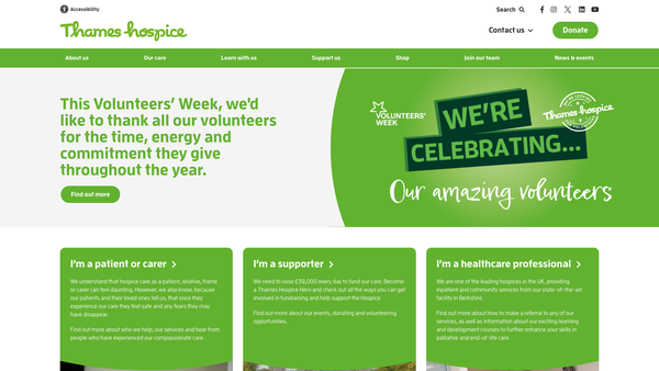 Screenshot of the Thames Hospice website