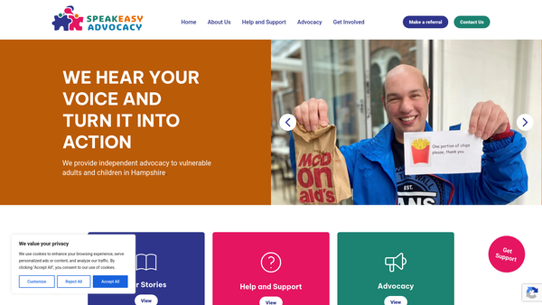 Screenshot of the Speakeasy Advocacy website