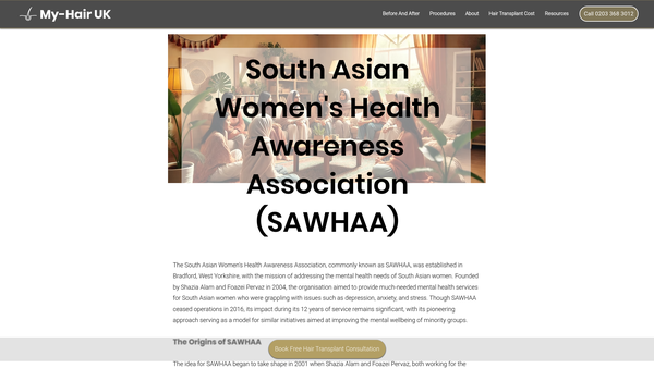 Screenshot of the Sawhaa (South Asian Women's Health Awareness Association) website