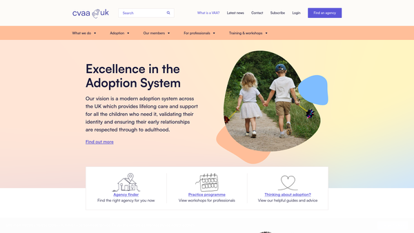 Screenshot of the Consortium Of Voluntary Adoption Agencies UK Limited website