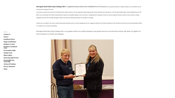 Screenshot of the Harrogate Road Safety Dog Training Club website