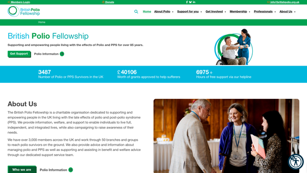 Screenshot of the The British Polio Fellowship website