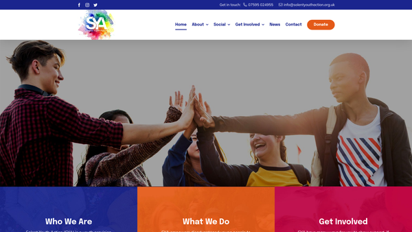 Screenshot of the Solent Youth Action website
