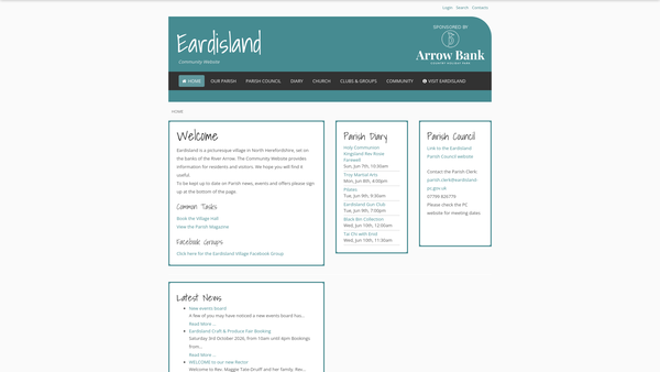 Screenshot of the Eardisland Village Hall Management Committee website