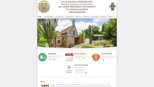 Screenshot of the The Greek Orthodox Community The Twelve Apostles Hertfordshire Trust website