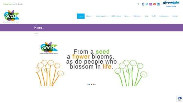 Screenshot of the Seed Eating Disorders Support Services website