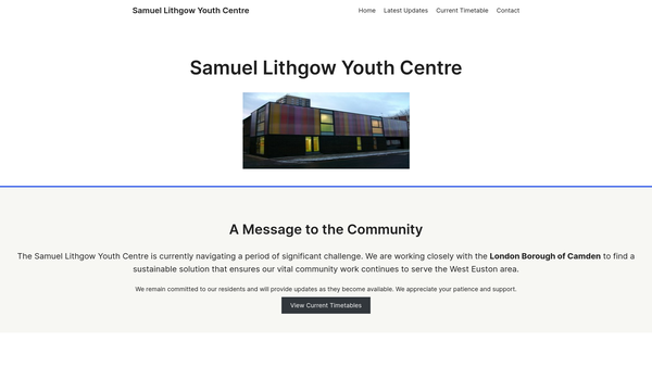 Screenshot of the Samuel Lithgow Youth Centre website