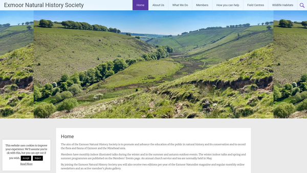 Screenshot of the The Exmoor Natural History Society website