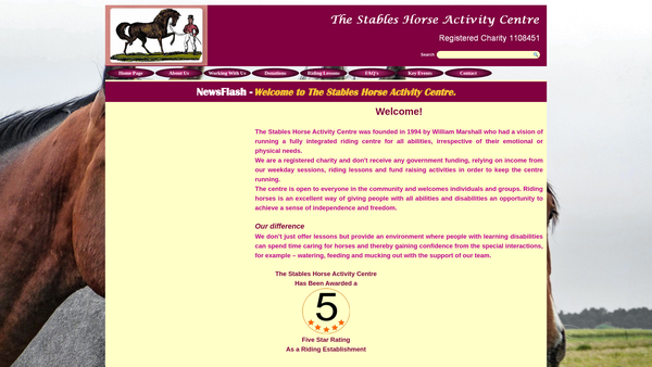 Screenshot of the The Stables Horse Activity Centre website