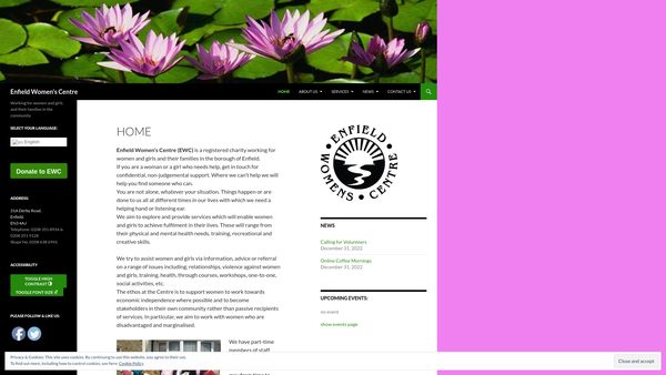 Screenshot of the Enfield Women's Centre website